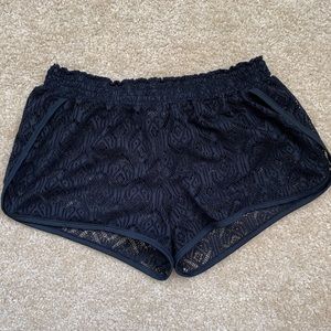 OP - BLACK LACE MESH SWIM COVERUP SHORTS